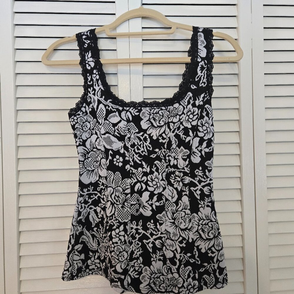 WHBM White House Black Market Floral B&W Camisole/Tank Top - Size XS